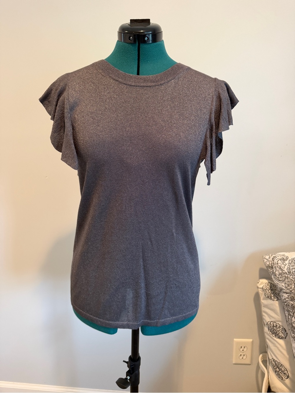 Banana Republic Metallic Gray Flutter Sleeve Tee